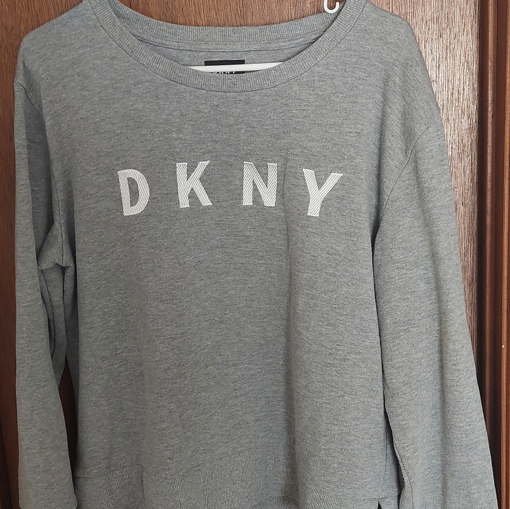 DKNY Sweatshirt, Grey with white writing, Large.